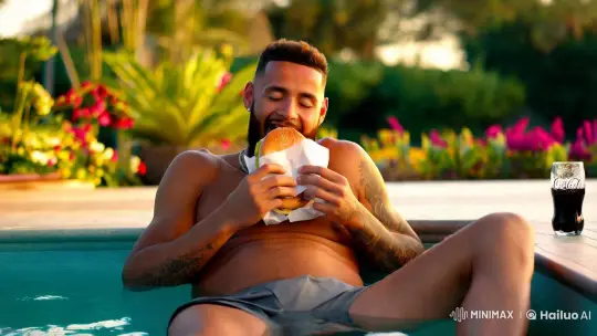Neymar Enjoys Relaxing Moment by Pool with Hamburger – AI Generated Video | Hailuo AI