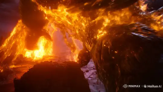 Abyssweaver Titan: Fiery Entity in Eternal Twilight's Domain – AI Generated Video | Hailuo AI
