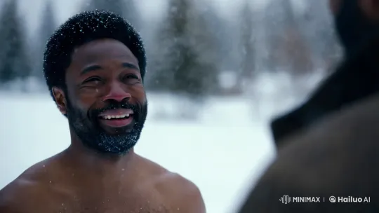 Joyful Man in Winter Wonderland Amidst Falling Snow – AI Generated Video | Hailuo AI