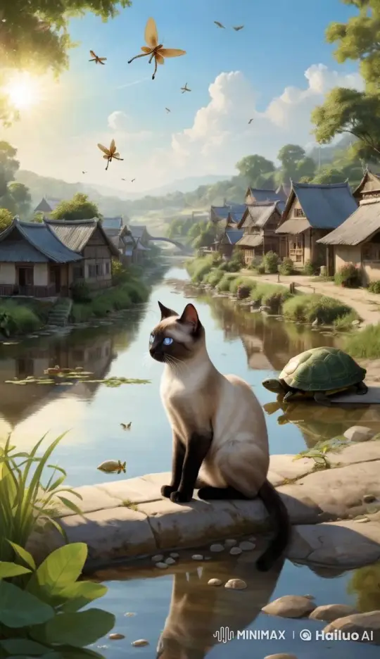 Peaceful Serenade in a Riverbank Village – AI Generated Video | Hailuo AI