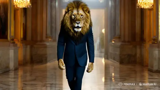 Regal Lion-Man in Opulent Hallway – AI Generated Video | Hailuo AI