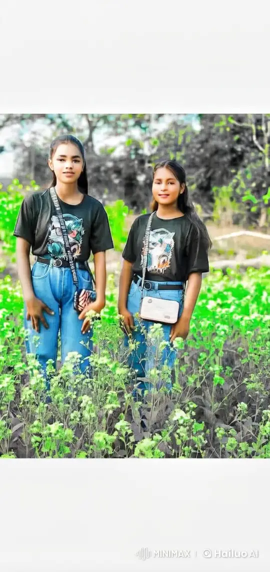 Girls Share Sweet Friendship Moment in Green Field – AI Generated Video | Hailuo AI