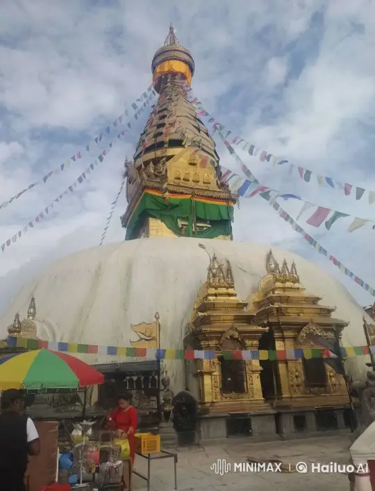 Golden Temple with Prayer Flags and Market Setup – AI Generated Video | Hailuo AI