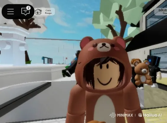 Bear Costume Character in Cheerful Brookhaven Scene – AI Generated Video | Hailuo AI
