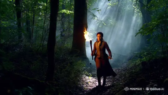 Enchanted Forest: Hunted Beauty with Burning Torch – AI Generated Video | Hailuo AI