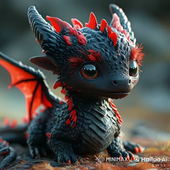 Adorable Black Dragon with Red Details in Whimsical Animated Scene – AI Generated Video | Hailuo AI