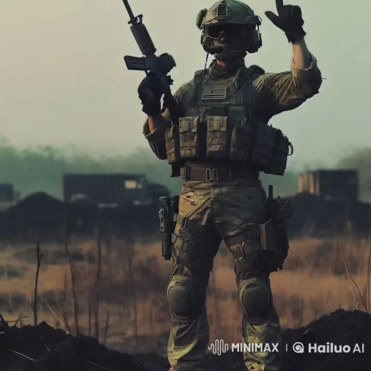 Soldier on Standby in Overcast Outdoor Environment – AI Generated Video | Hailuo AI