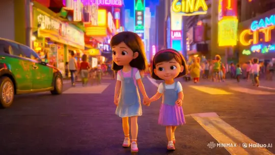 7-Year-Old Lana and 3-Year-Old Laia's Journey to Game City – AI Generated Video | Hailuo AI