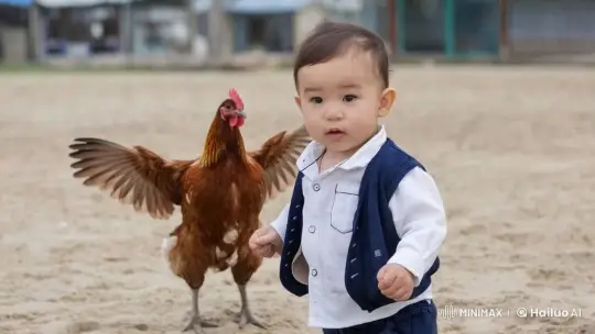 Boy and Chicken Engage in Unusual Dusty Brawl – AI Generated Video | Hailuo AI