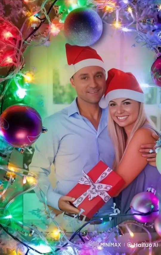 Christmas Kiss: Loving Couple with Santa Hats Celebrates – AI Generated Video | Hailuo AI