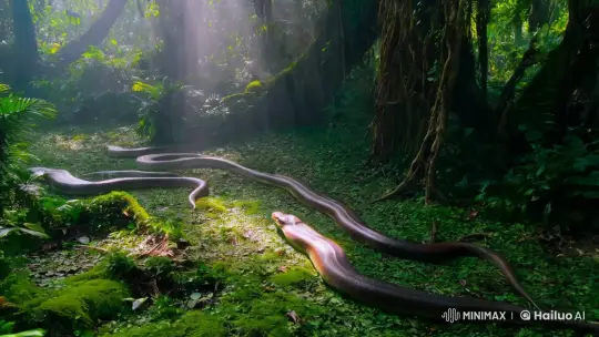 Majestic Anacondas Gracefully Navigate Verdant Jungle – AI Generated Video | Hailuo AI
