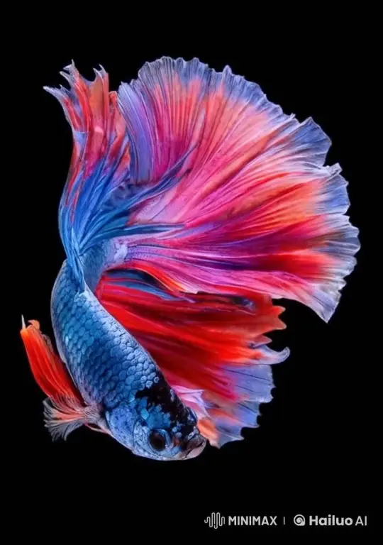 Vibrant Betta Fish Glides Gracefully in Black Background – AI Generated Video | Hailuo AI