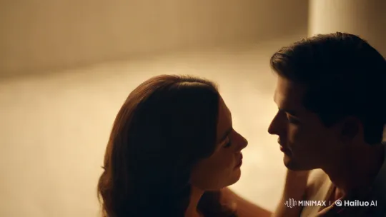 Intimate Couple's Kiss in Golden Minimalist Setting – AI Generated Video | Hailuo AI