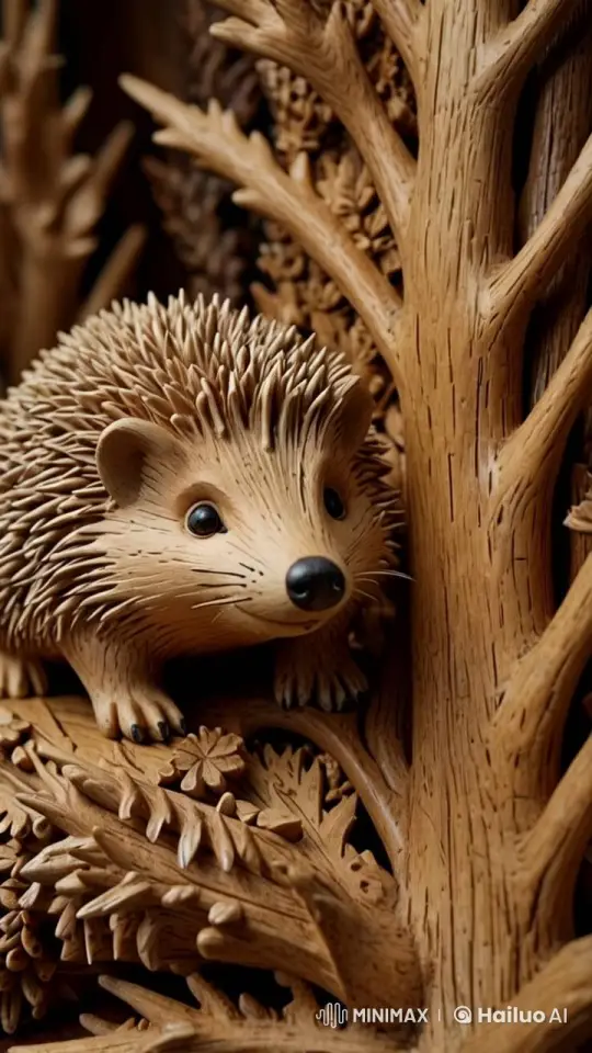 Wooden Hedgehog Sculpture with Realistic Movements – AI Generated Video | Hailuo AI
