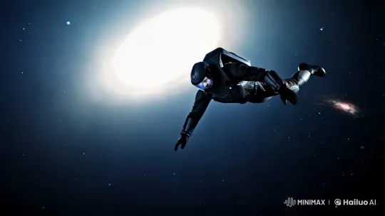 Man Drifts Serenely in Space Near Black Hole – AI Generated Video | Hailuo AI