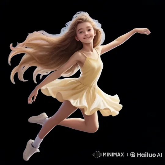 Girl in Yellow Dress Flies Joyfully Through Sky – AI Generated Video | Hailuo AI