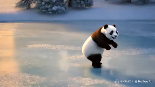 Playful Panda Delights in Graceful Dance on Ice – AI Generated Video | Hailuo AI