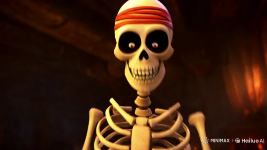 Eerie Skeleton Unleashes Cartoon Parade in Surreal Scene – AI Generated Video | Hailuo AI