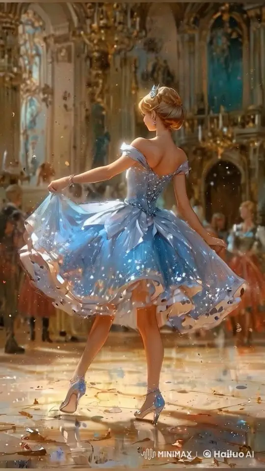 Graceful Dance in Sparkling Grand Hall – AI Generated Video | Hailuo AI