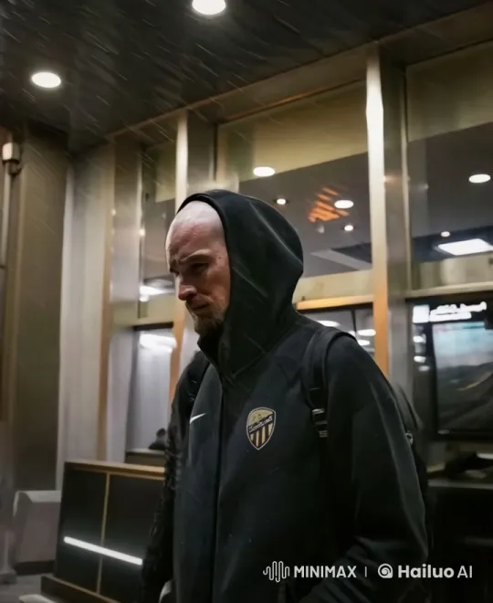 Rainy Night Reflection: Person Smokes Outside Building – AI Generated Video | Hailuo AI