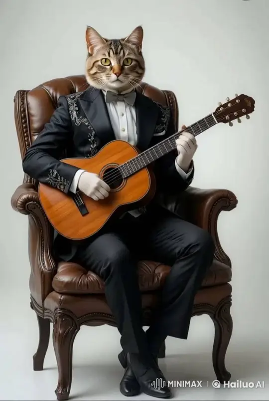 Formally Dressed Cat Plays Guitar – AI Generated Video | Hailuo AI