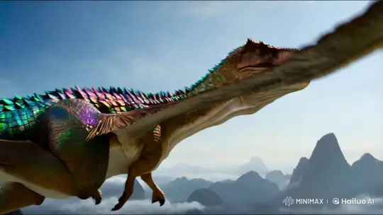 Majestic Dinosaur Soars Through Pristine Prehistoric Sky – AI Generated Video | Hailuo AI