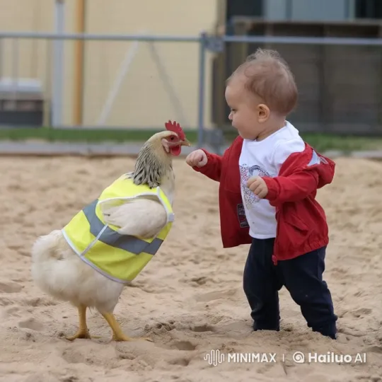 Child and Chicken Clash on Playground – AI Generated Video | Hailuo AI