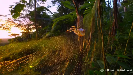 Rainforest's Glowing Pearl Spider Captured in Nature's Beauty – AI Generated Video | Hailuo AI