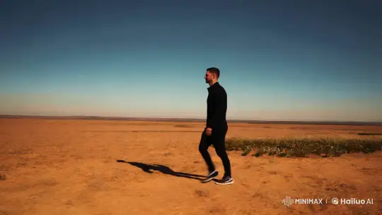 Solitary Walker in Vast Earthscape with Azure Sky – AI Generated Video | Hailuo AI