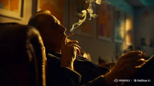 Contemplative Man in Warmly Lit, Smoky Interior – AI Generated Video | Hailuo AI