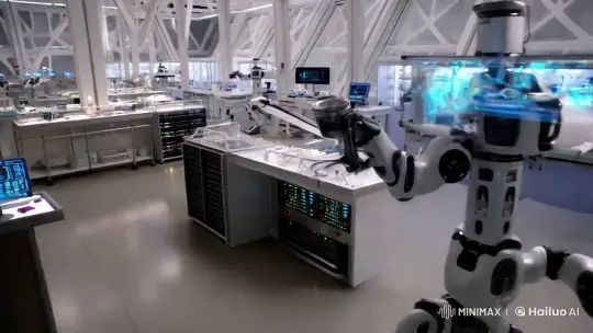 Modern Laboratory Showcases Advanced Technology and Human Interaction – AI Generated Video | Hailuo AI
