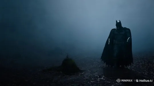 Batman Emerges from Mist in Cinematic Visual Symphony – AI Generated Video | Hailuo AI