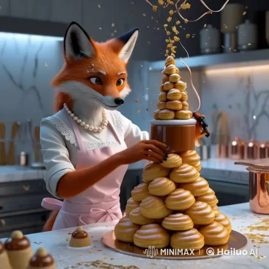 Sophia the Fox Crafts a Hyper-Realistic Croquembouche – AI Generated Video | Hailuo AI