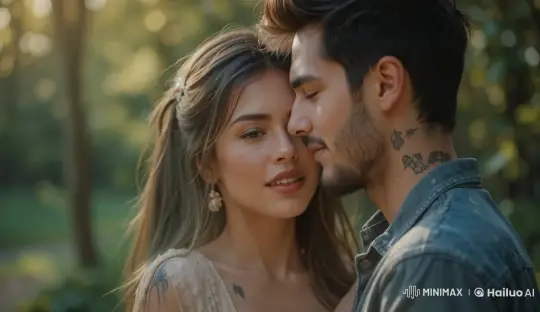 Intimate Couple Shares Tender Moment in Serene Outdoor Setting – AI Generated Video | Hailuo AI