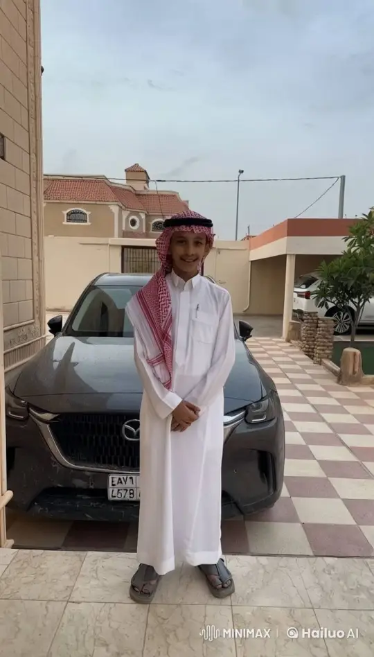 Boy Smoking in Front of Mazda in Traditional Attire – AI Generated Video | Hailuo AI