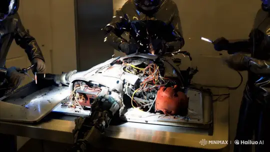 High-Tech Lab: Salvaging a Damaged Robot – AI Generated Video | Hailuo AI