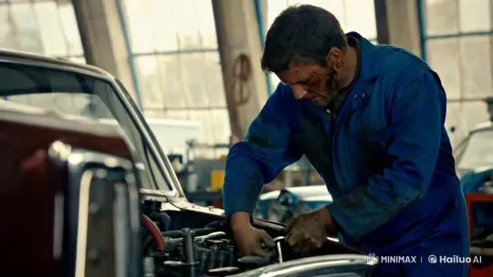 Aesthetic Study: Mechanic's Focused Work in a Garage – AI Generated Video | Hailuo AI
