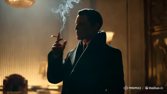 Contemplative Solitary Figure Smoking in Art Deco Room – AI Generated Video | Hailuo AI