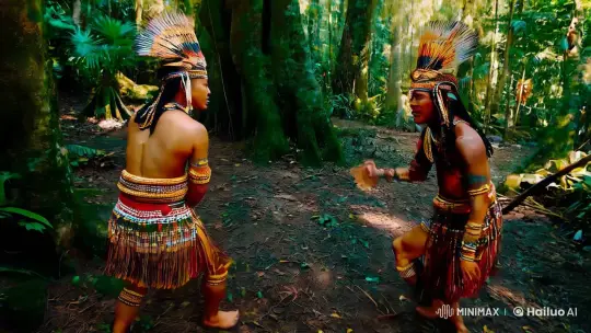 Yaka Warriors in Ritualistic Combat Amidst Jungle's Splendor – AI Generated Video | Hailuo AI