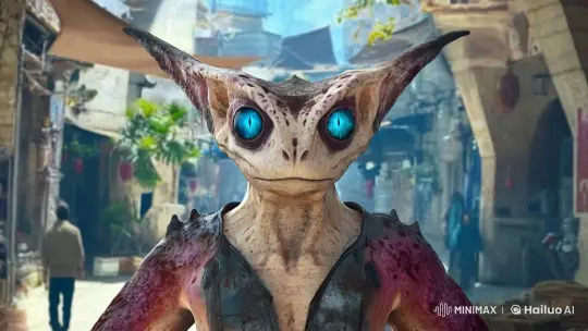 Fantastical Creature in Bustling Live2D Marketplace – AI Generated Video | Hailuo AI