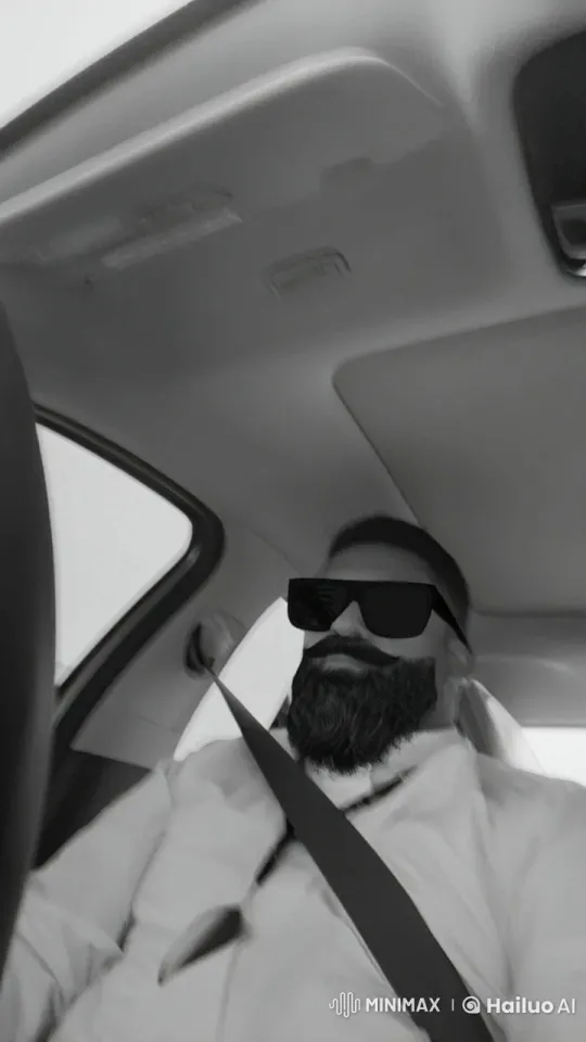 Man Smoking in Moving Car with Monochrome Aesthetic – AI Generated Video | Hailuo AI