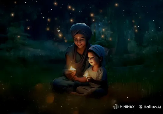 Tranquil Night: Mother and Child Meditate in a Forest – AI Generated Video | Hailuo AI