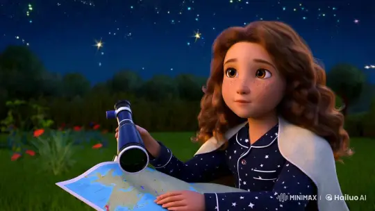 Curious Girl Gazes at the Starry Sky – AI Generated Video | Hailuo AI