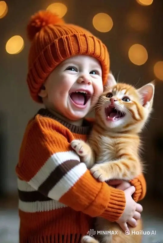 Baby and Kitten Share Joyful Playful Moment – AI Generated Video | Hailuo AI