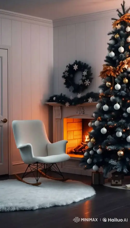 Cozy 4K Christmas Scene with Fireplace and Glittering Tree – AI Generated Video | Hailuo AI