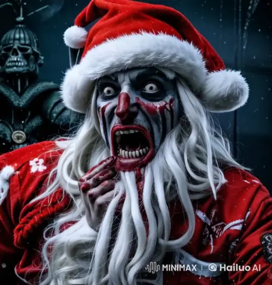 Sinister Santa with Bloody Outfit in Eerie Winter Setting – AI Generated Video | Hailuo AI