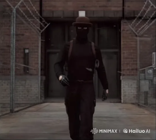 Masked Individual Lights Cigarette, Approaches Camera Tensely – AI Generated Video | Hailuo AI