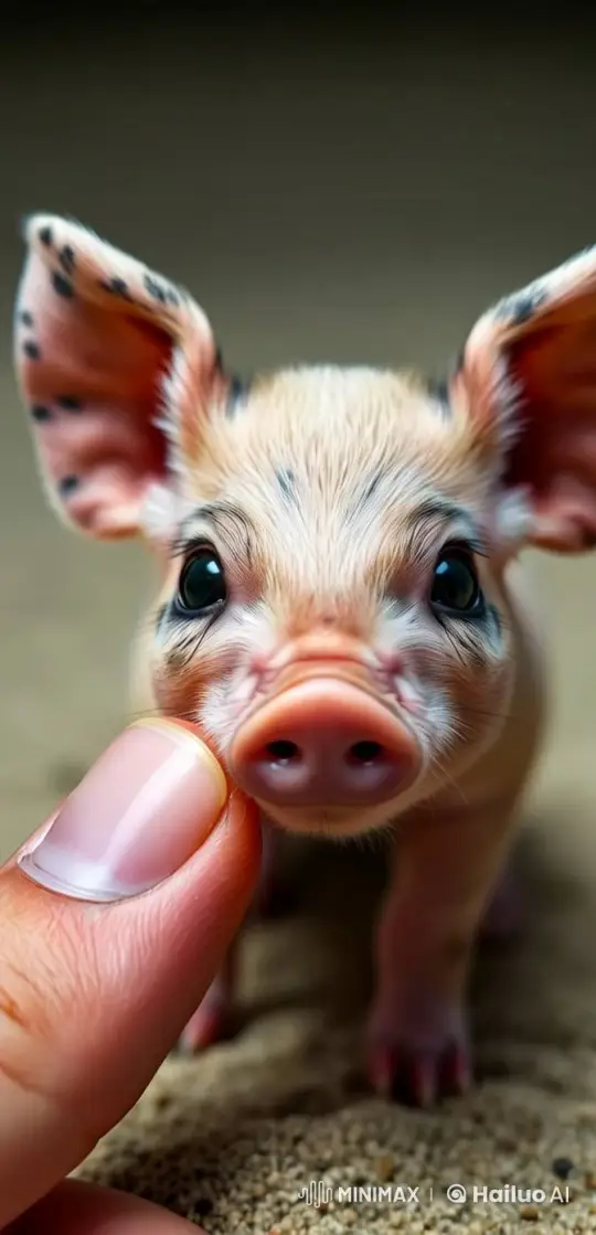 Gentle Interaction: Human Strokes Piglet's Nose – AI Generated Video | Hailuo AI