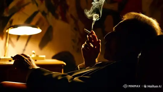 Contemplative Man in Dimly Lit Room with Art – AI Generated Video | Hailuo AI