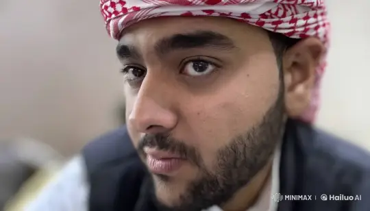 Man in Red and White Head Covering Smokes – AI Generated Video | Hailuo AI